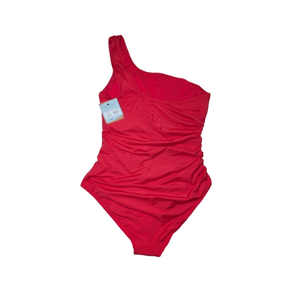 ⭐D6 Shade & Shore Shirred 1 Shoulder 1 Piece Swimsuit Red/Coral Full Coverage M